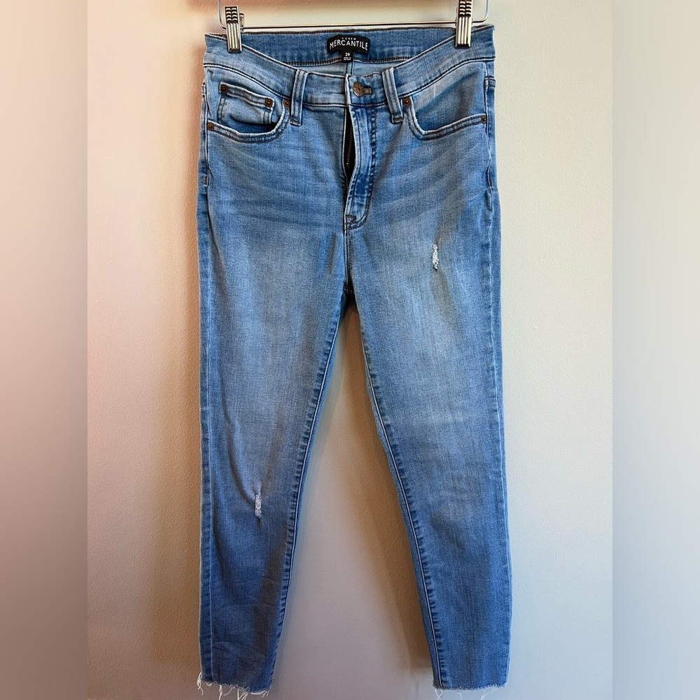 J Crew Mercantile high Rise Skinny Jeans 29 Stretch Cutoff Hem